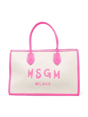 MSGM Kids contrasting-edge tote bag - Neutrals