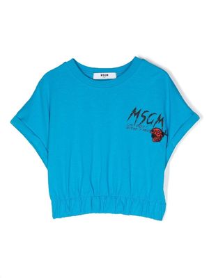 MSGM Kids cotton logo-print T-shirt - Blue
