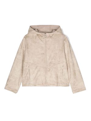 MSGM Kids crinkled-finish hooded jacket - Neutrals