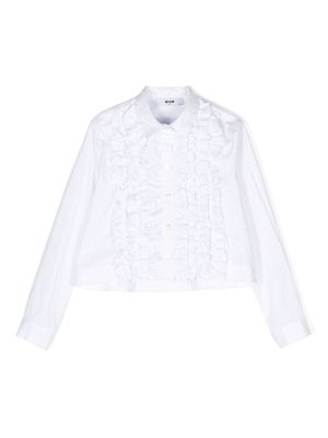 MSGM Kids cropped ruffled cotton shirt - White