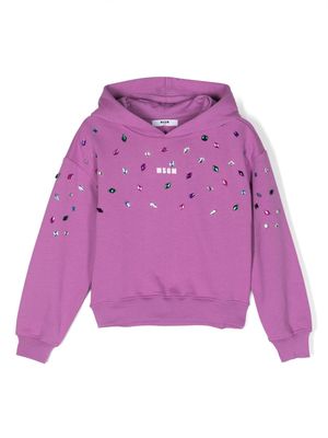 MSGM Kids crystal-embellished logo-print hoodie - Purple