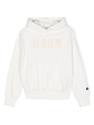 MSGM Kids distressed-finish logo-print hoodie - White