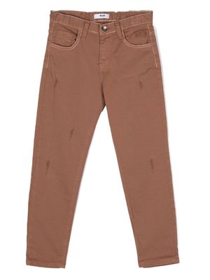 MSGM Kids distressed stretch-cotton trousers - Brown