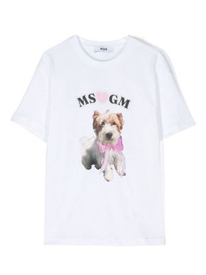 MSGM Kids dog-print cotton T-shirt - White