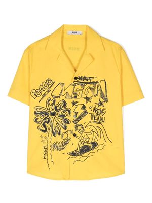 MSGM Kids doodle-print bowling shirt - Yellow