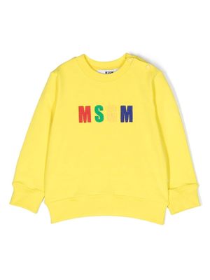MSGM Kids embroidered-logo cotton sweatshirt - Yellow
