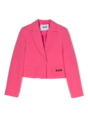 MSGM Kids embroidered-logo cropped blazer - Pink