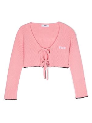 MSGM Kids embroidered-logo cropped cardigan - Pink