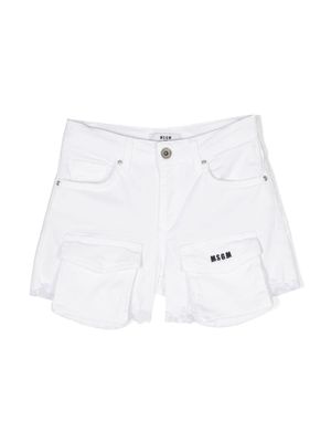 MSGM Kids embroidered-logo denim shorts - White