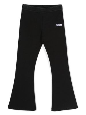 MSGM Kids embroidered-logo flared trousers - Black