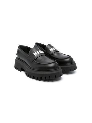 MSGM Kids embroidered-logo leather loafers - Black
