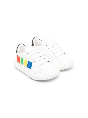 MSGM Kids embroidered-logo leather sneakers - White