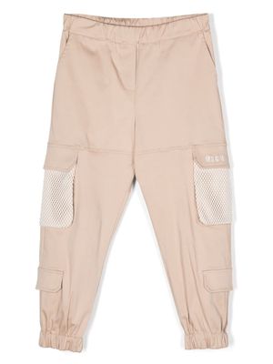 MSGM Kids embroidered-logo mesh-panelling trousers - Neutrals