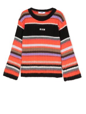 MSGM Kids embroidered-logo striped jumper - Orange