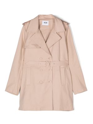 MSGM Kids embroidered-logo trench coat - Neutrals