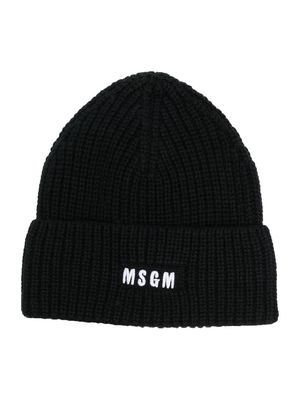 MSGM Kids embroidered-logo wool-blend beanie - Black