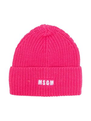 MSGM Kids embroidered-logo wool-blend beanie - Pink