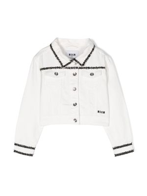 MSGM Kids embroidered-trim denim jacket - White