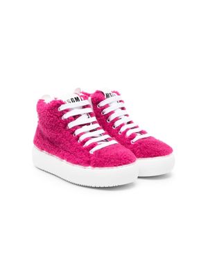 MSGM Kids faux-fur high-top sneakers - Pink