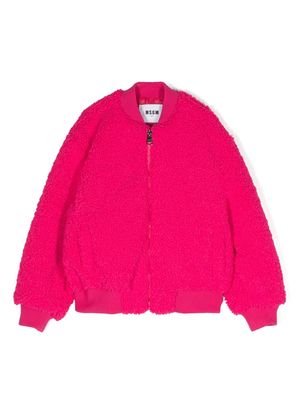 MSGM Kids faux-fur long-sleeve bomber jacket - Pink