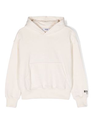 MSGM Kids flocked-logo cotton hoodie - Neutrals