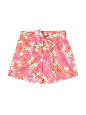 MSGM Kids floral-print belted shorts - Pink