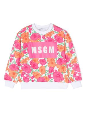 MSGM Kids floral-print cotton sweatshirt - Pink