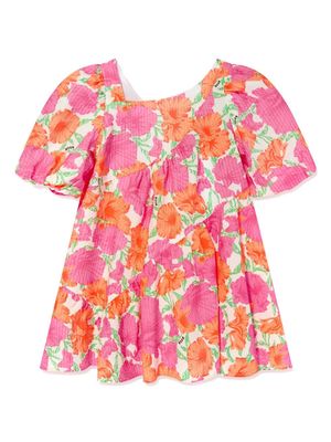 MSGM Kids floral-print seersucker dress - Pink