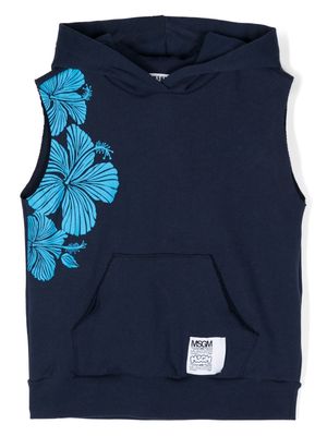MSGM Kids floral-print sleeveless hoodie - Blue