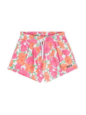 MSGM Kids floral-print track shorts - White