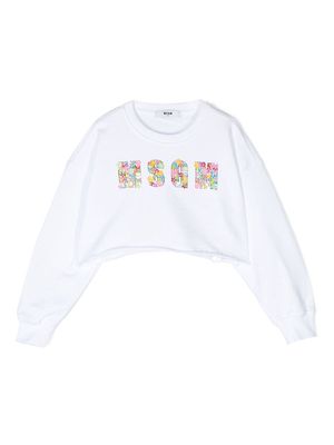 MSGM Kids floral sequin-embellished crew neck sweatshirt - White
