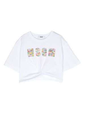 MSGM Kids floral sequin-embellished short-sleeved T-shirt - White