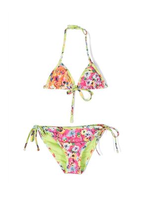 MSGM Kids floral triangle halterneck bikini - Green