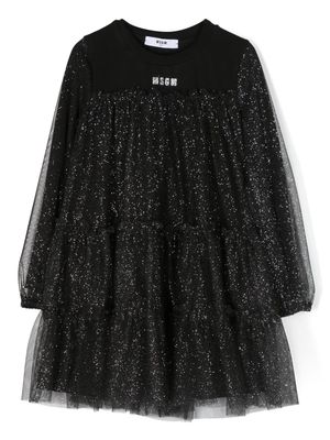 MSGM Kids glitter-embellished flared dress - Black