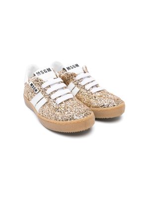 MSGM Kids glittered lace-up sneakers - Gold