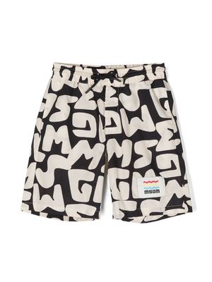 MSGM Kids graffiti logo-print shorts - Neutrals