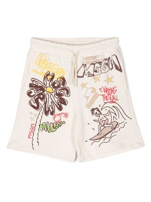MSGM Kids graphic-print cotton shorts - Neutrals