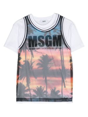 MSGM Kids graphic-print layered cotton T-shirt - White