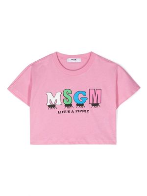 MSGM Kids graphic slogan-print cropped T-shirt - Pink