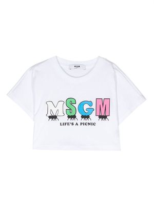 MSGM Kids graphic slogan-print cropped T-shirt - White
