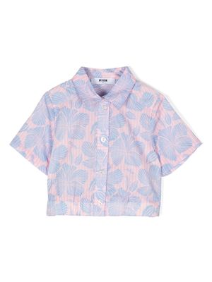 MSGM Kids Hawaiian floral-print cropped shirt - Pink