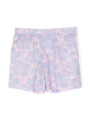 MSGM Kids Hawaiian floral-print elasticated shorts - Pink