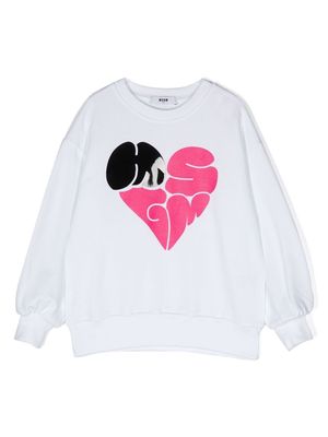 MSGM Kids heart logo-print sweatshirt - White