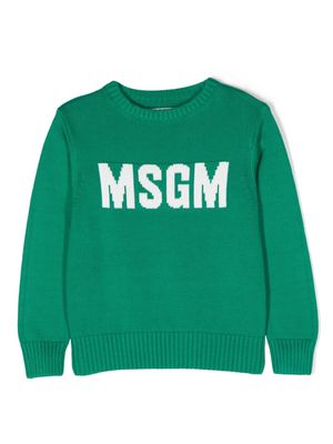 MSGM Kids intarsia-knit cotton jumper - Green