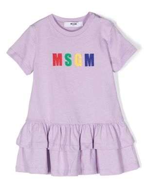 MSGM Kids logo-appliqué cotton dress - Purple