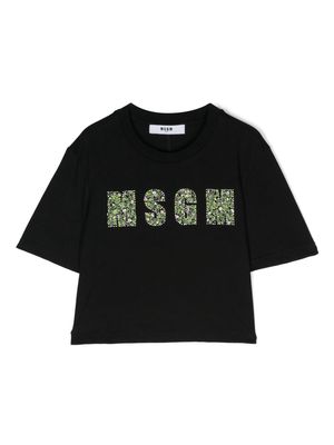 MSGM Kids logo-appliqué cotton T-shirt - Black