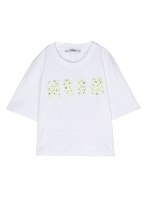 MSGM Kids logo-appliqué cotton T-shirt - White