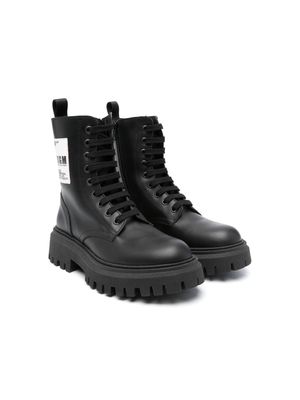 MSGM Kids logo-appliqué leather boots - Black