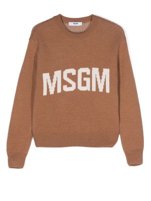 MSGM Kids logo crew-neck jumper - Brown