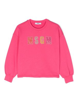 MSGM Kids logo-embellished cotton sweatshirt - Pink